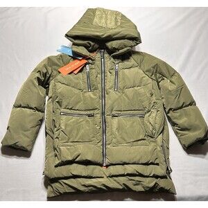 Orolay Puffer Jacket Olive Green Duck Down Filled Full Zip Kids 130 8-9 Year NWT